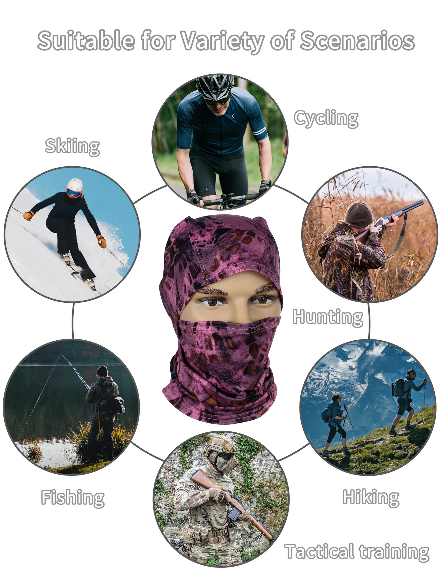 WOLFHUNT Camouflage Balaclava Mask Men Women Ski Mask Breathable Shiesty Mask Sun Protector, Prym 1 Pinkout