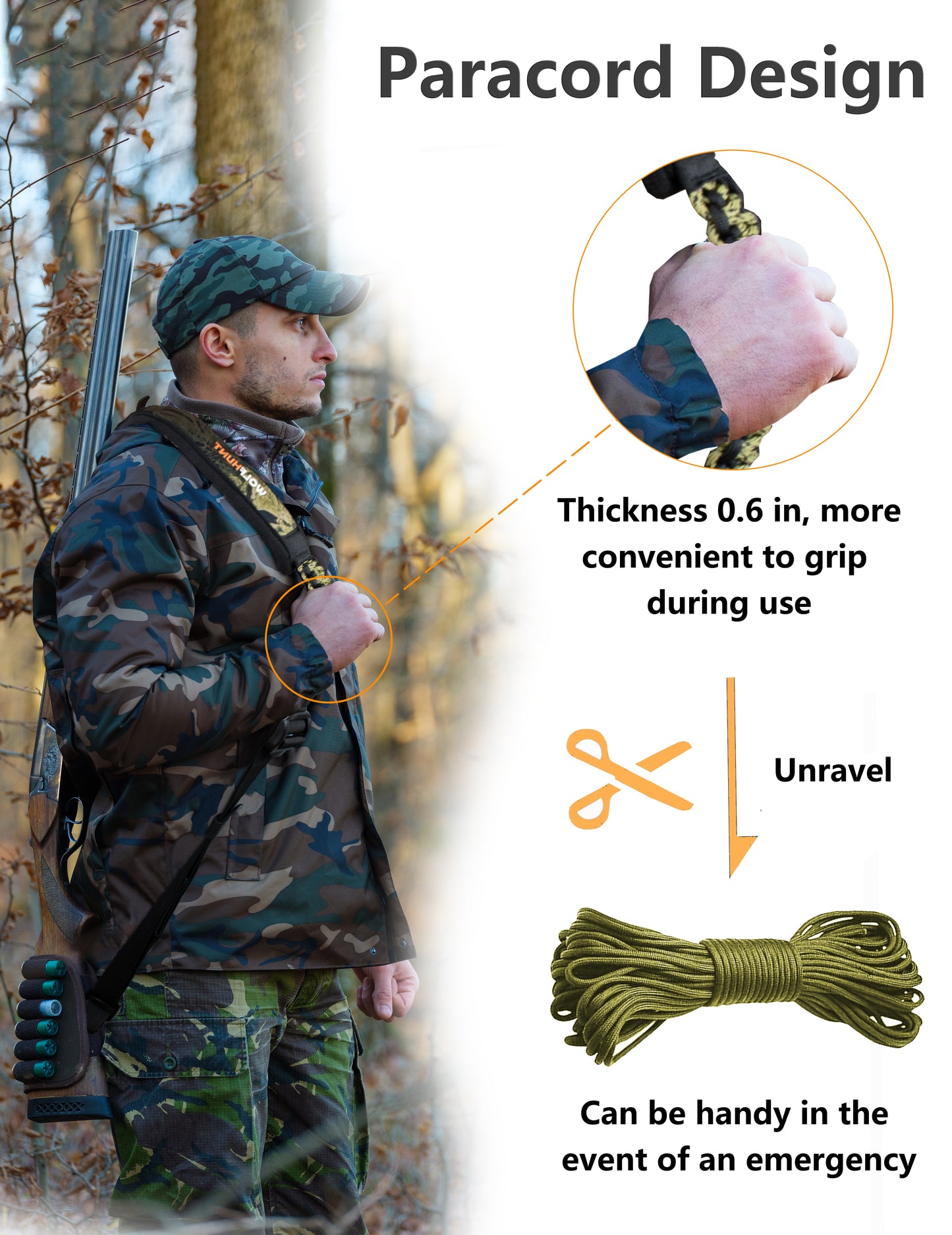 WOLFHUNT 2 Point Gun Sling with QD Swivels Semi-Paracord Hunting Rifle Sling QD Mount Comfortable Neoprene Padded Length Adjustable, Prym1 Woodlands