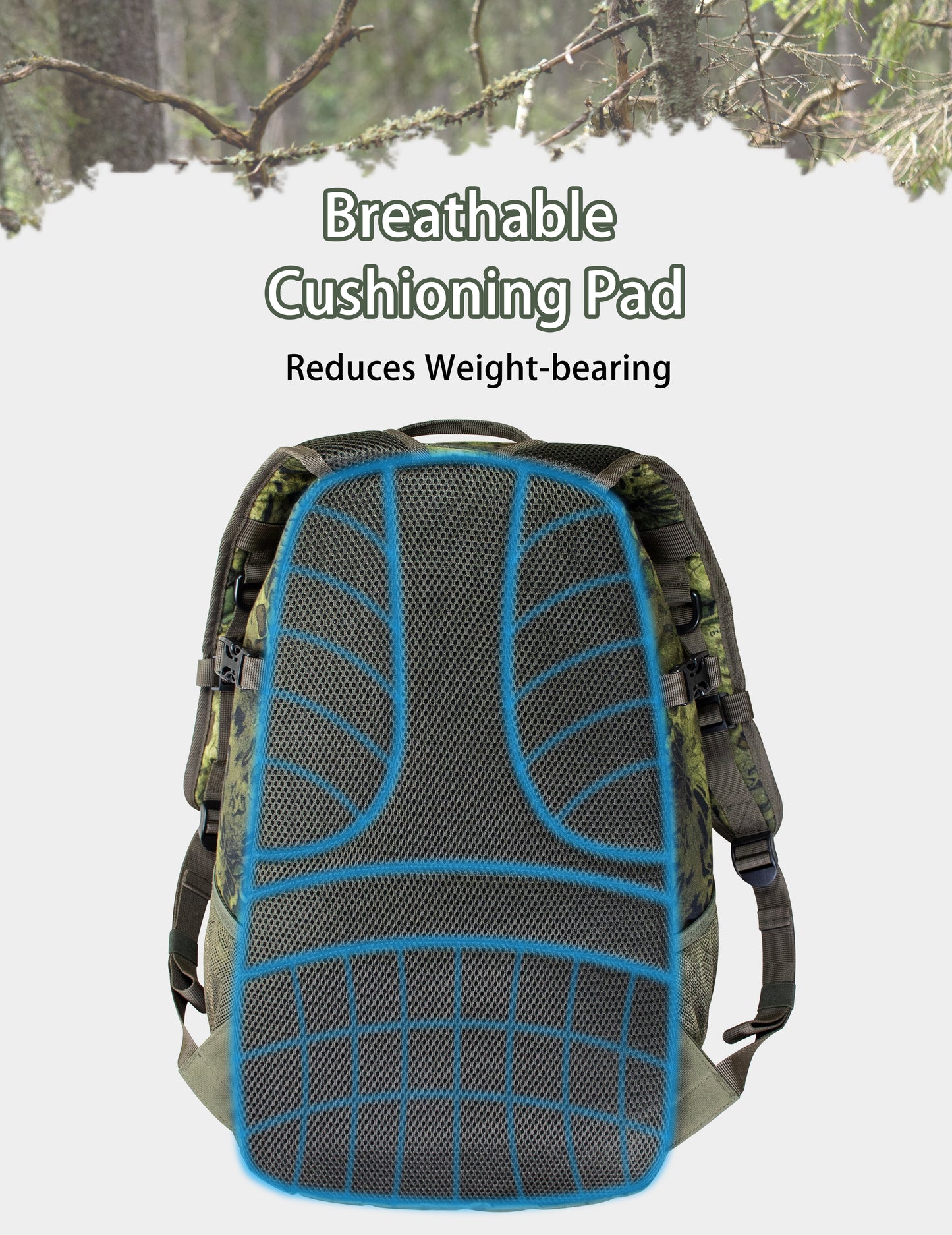 WOLFHUNT Camouflage Backpack for Men, Hunting Camo Pack Hiking Backpack Day Pack Multifunctional Outdoor Gear for Hiking, Fishing, Shooting, Prym1 Woodlands