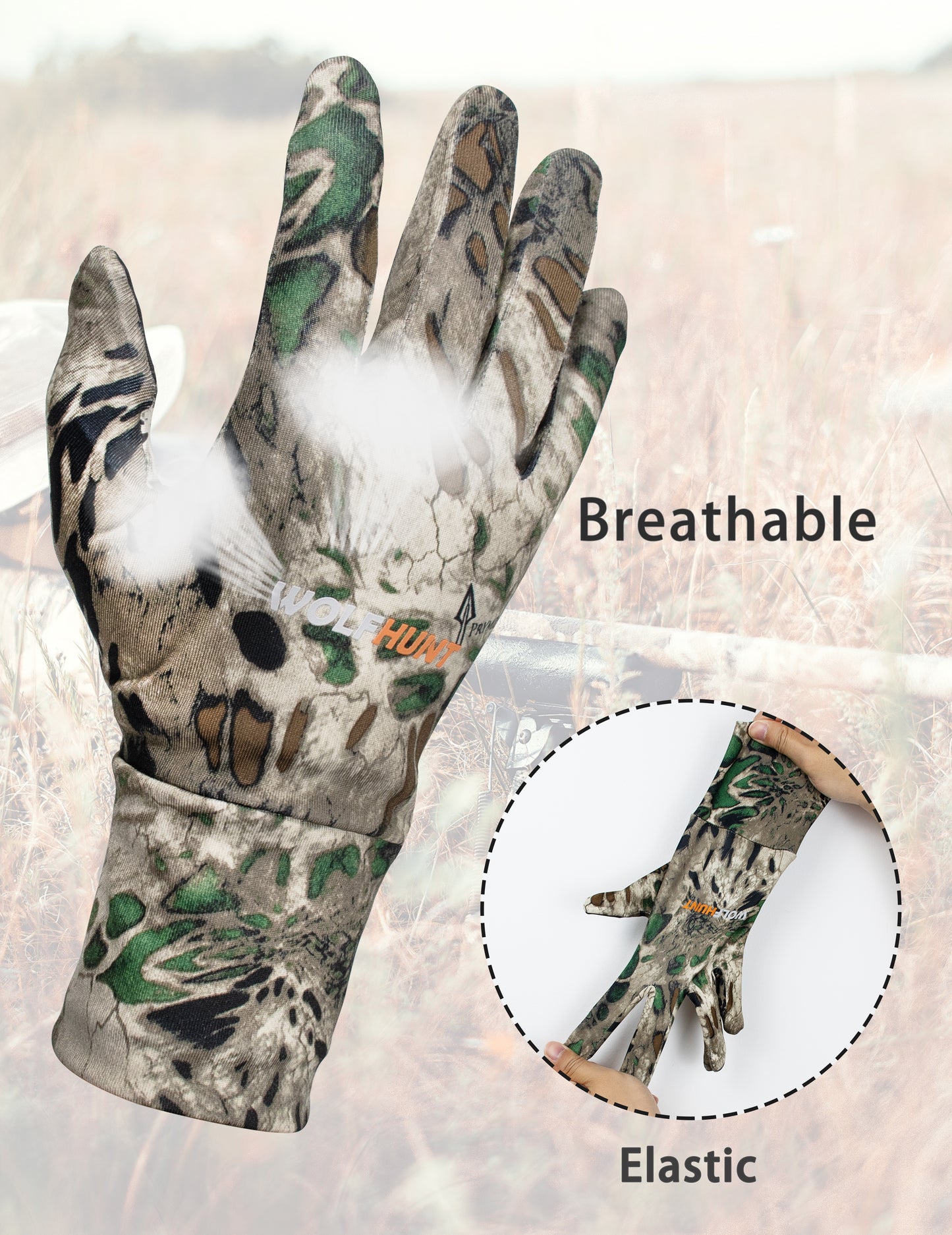 WOLFHUNT Lightweight Camouflage Hunting Gloves Men Women Anti-Slip Camo Archery Gloves for Hunting, Prym1 MP
