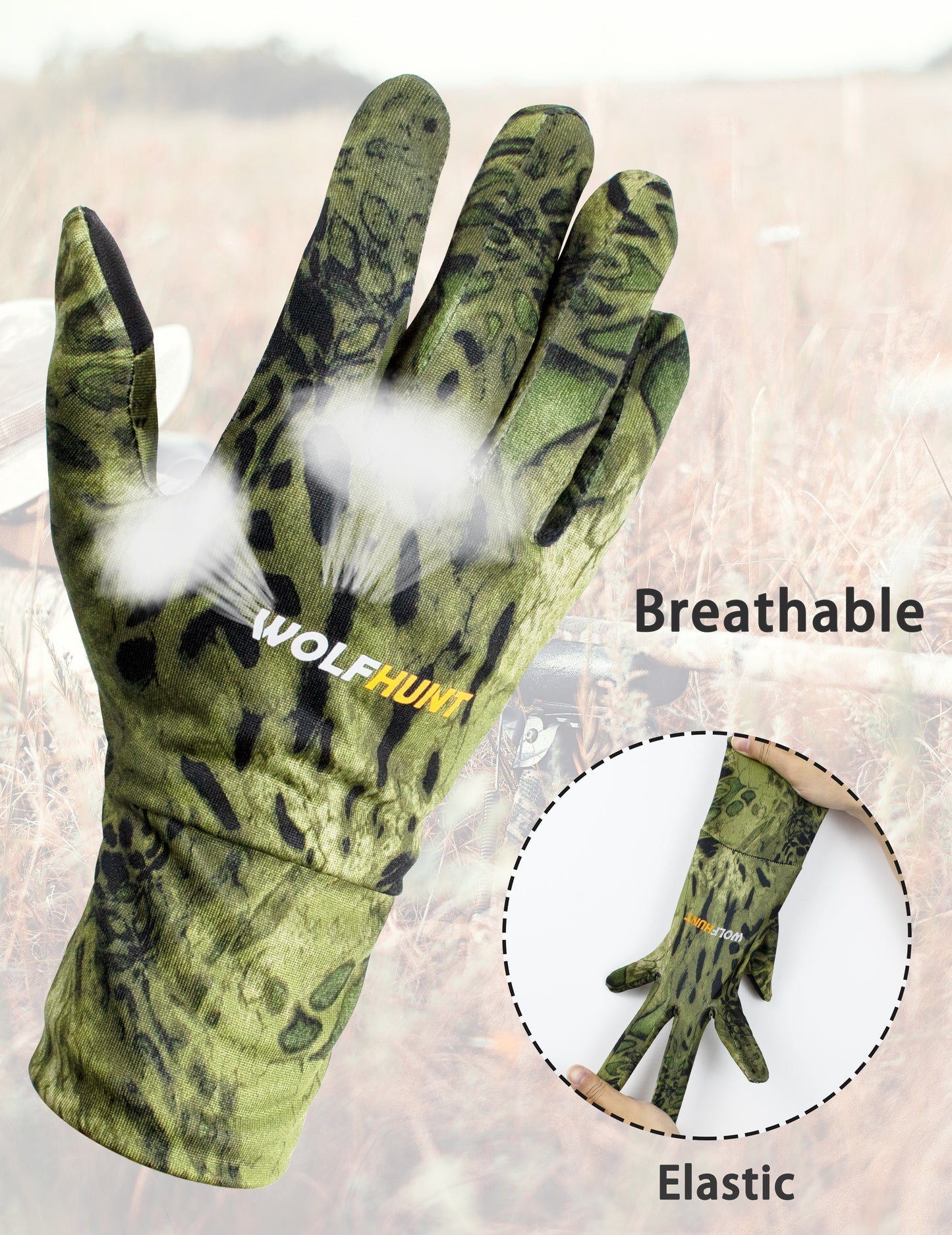 WOLFHUNT Lightweight Camouflage Hunting Gloves Men Women Anti-Slip Camo Archery Gloves for Hunting, Prym1 Woodlands