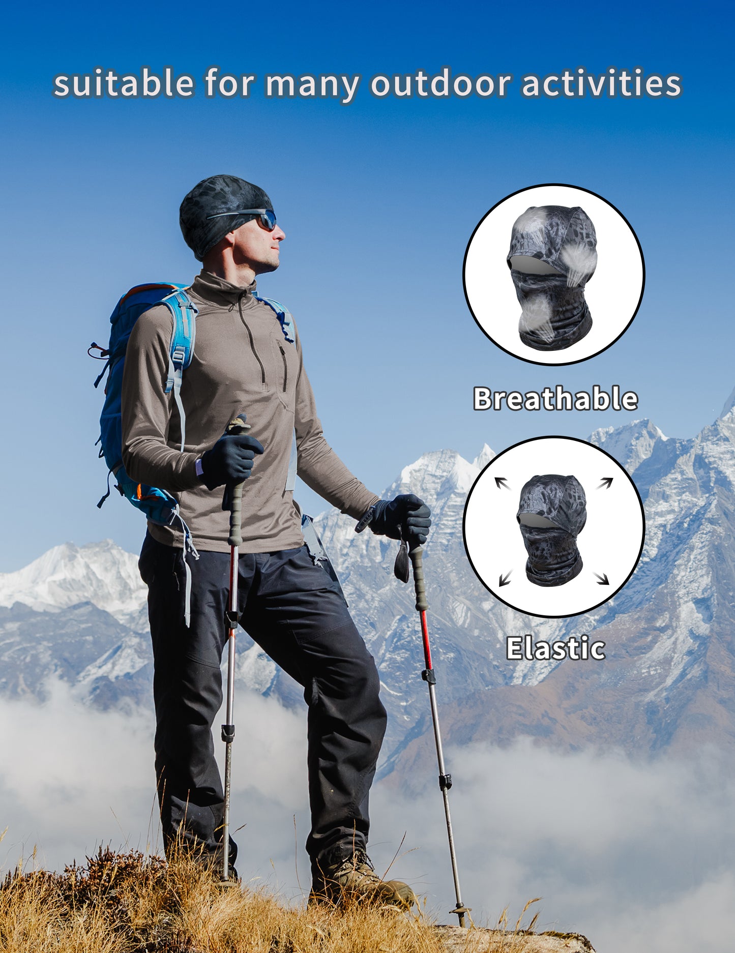 WOLFHUNT Camouflage Balaclava Mask Men Women Ski Mask Breathable Shiesty Mask Sun Protector, Prym 1 Blackout