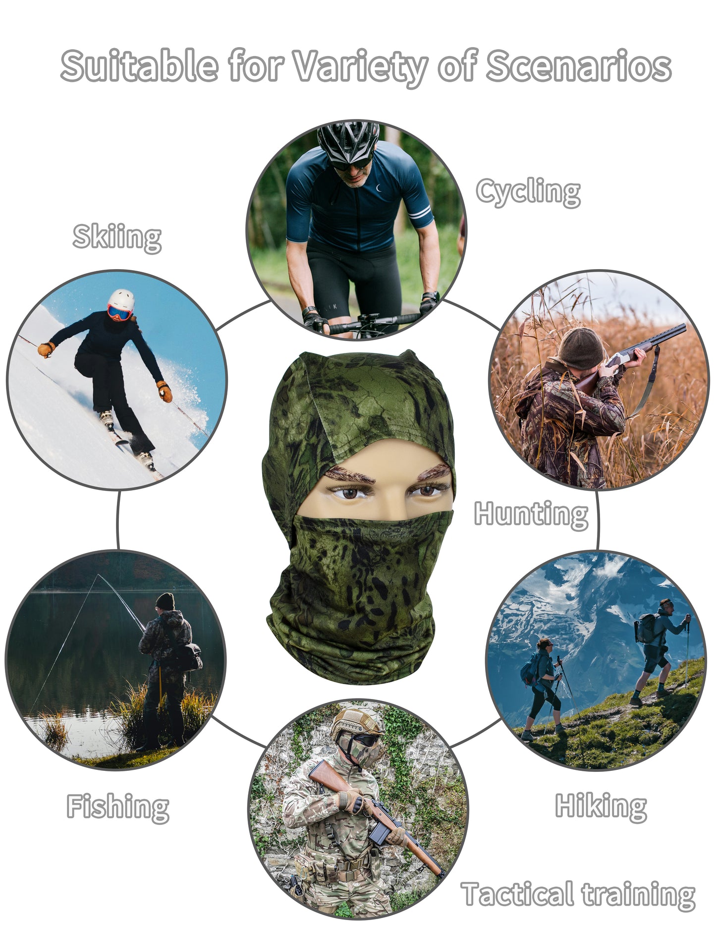 WOLFHUNT Camouflage Balaclava Mask Men Women Ski Mask Breathable Shiesty Mask Sun Protector, Prym 1 Woodlands