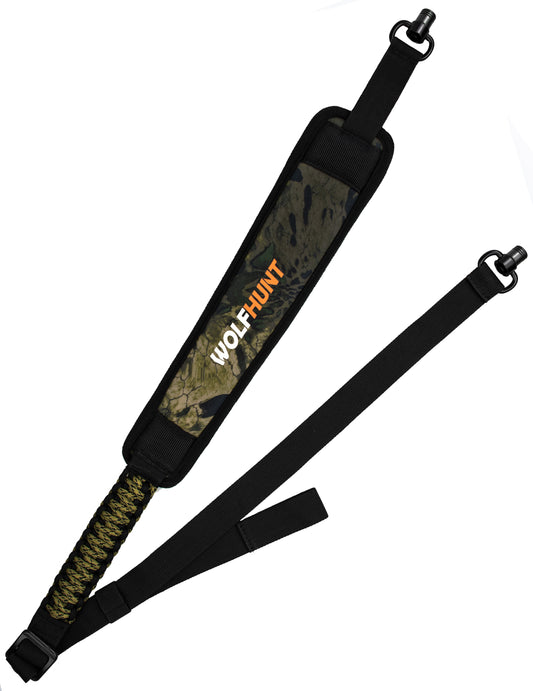 WOLFHUNT 2 Point Gun Sling with QD Swivels Semi-Paracord Hunting Rifle Sling QD Mount Comfortable Neoprene Padded Length Adjustable, Prym1 Woodlands