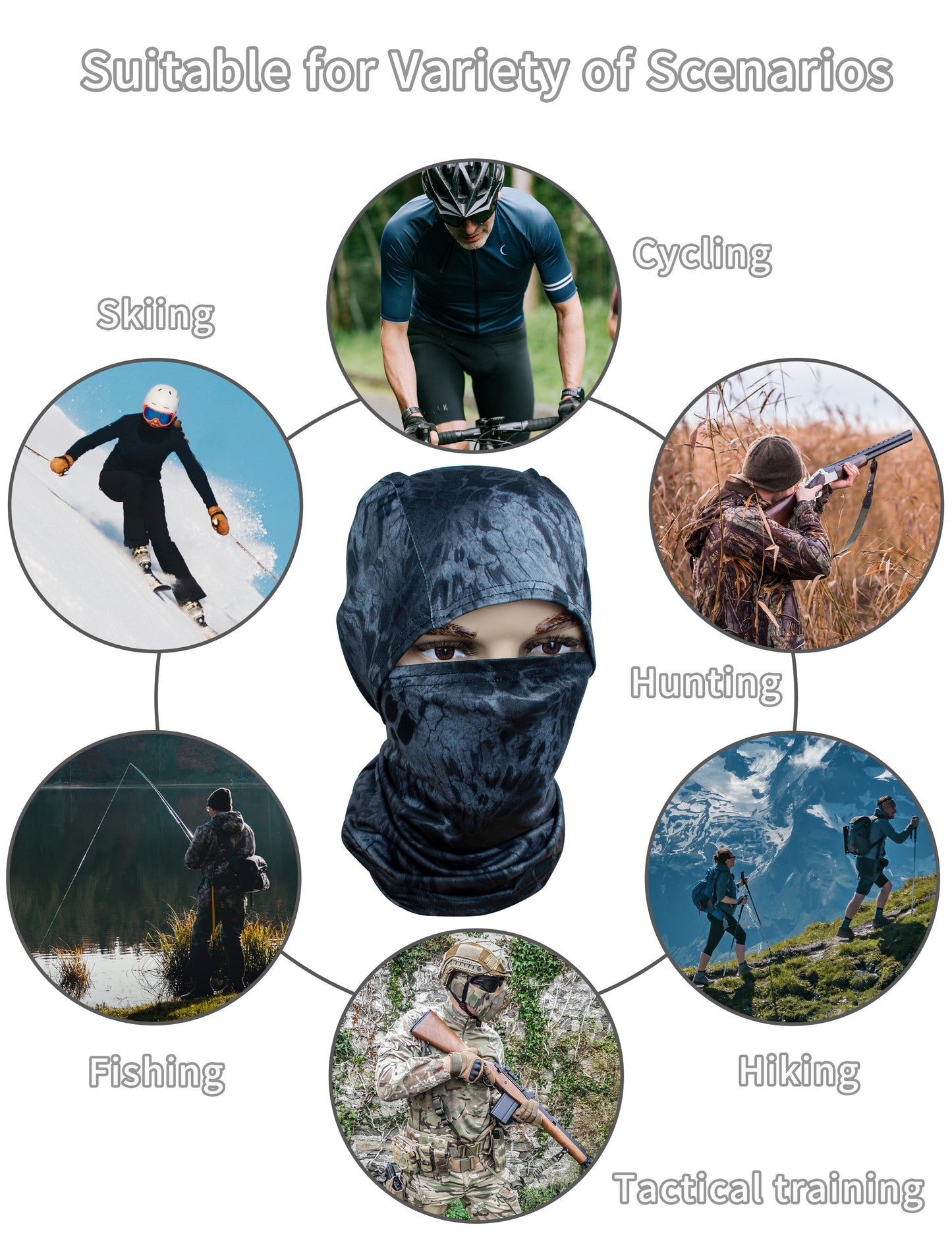 WOLFHUNT Camouflage Balaclava Mask Men Women Ski Mask Breathable Shiesty Mask Sun Protector, Prym 1 Blackout