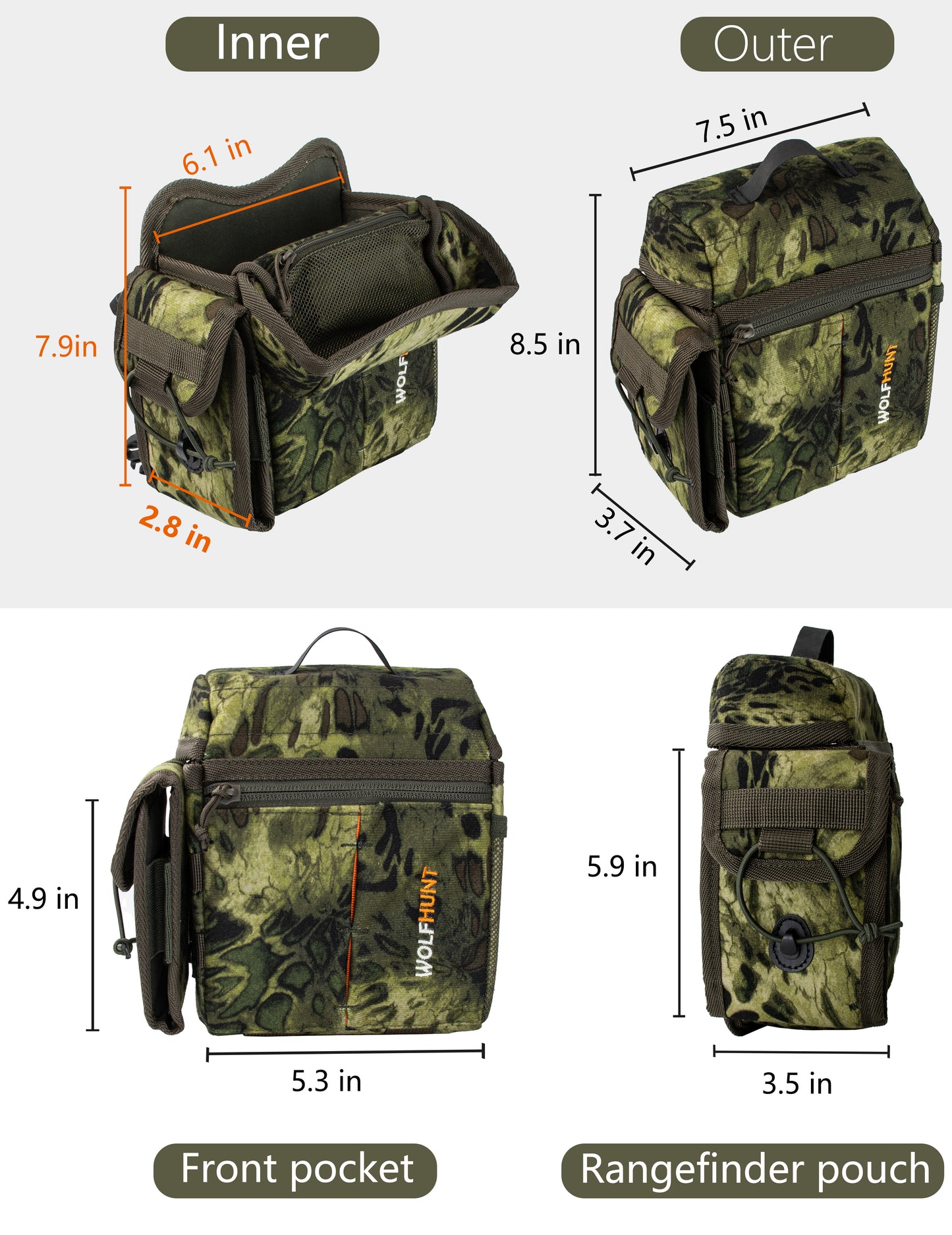 WOLFHUNT Binocular Harness Chest Pack Magnetic Closure, Bino Case with Detachable Rangefinder Pouch, Camouflage Bino Bag with Adjustable Strap for Hunting, Prym 1 Woodlands